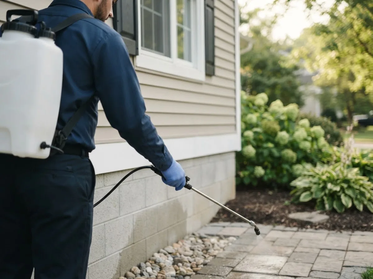 Pest control technician inspecting a home in Chantilly, VA